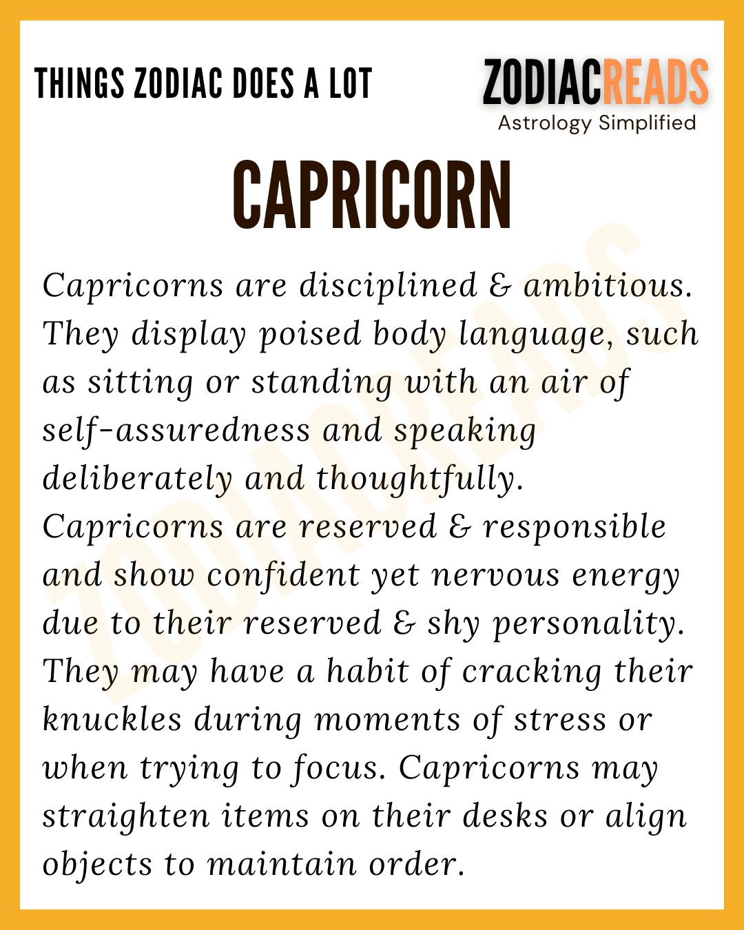 Capricorn Things That Zodiac Signs Tend To Do A Lot