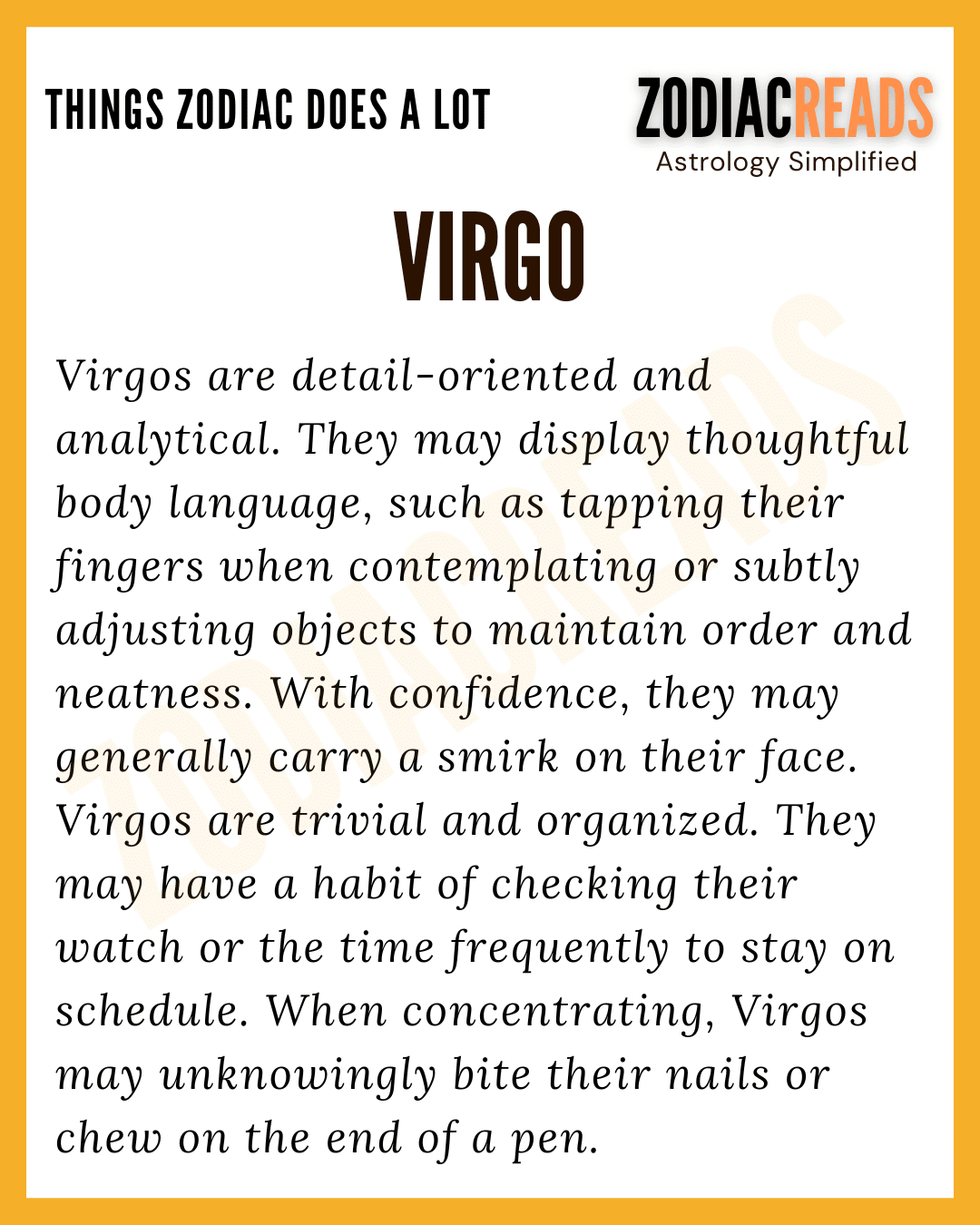Virgo Things That Zodiac Signs Tend To Do A Lot