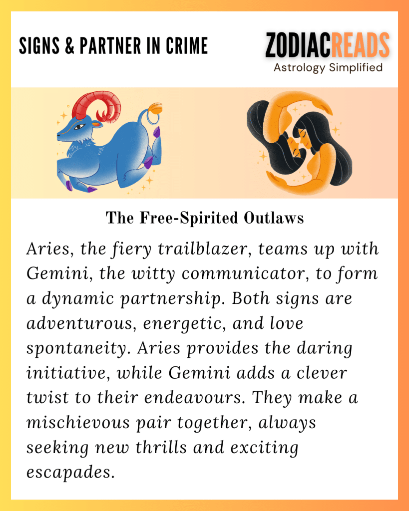 Aries and Gemini Zodiac signs and Partners in Crime